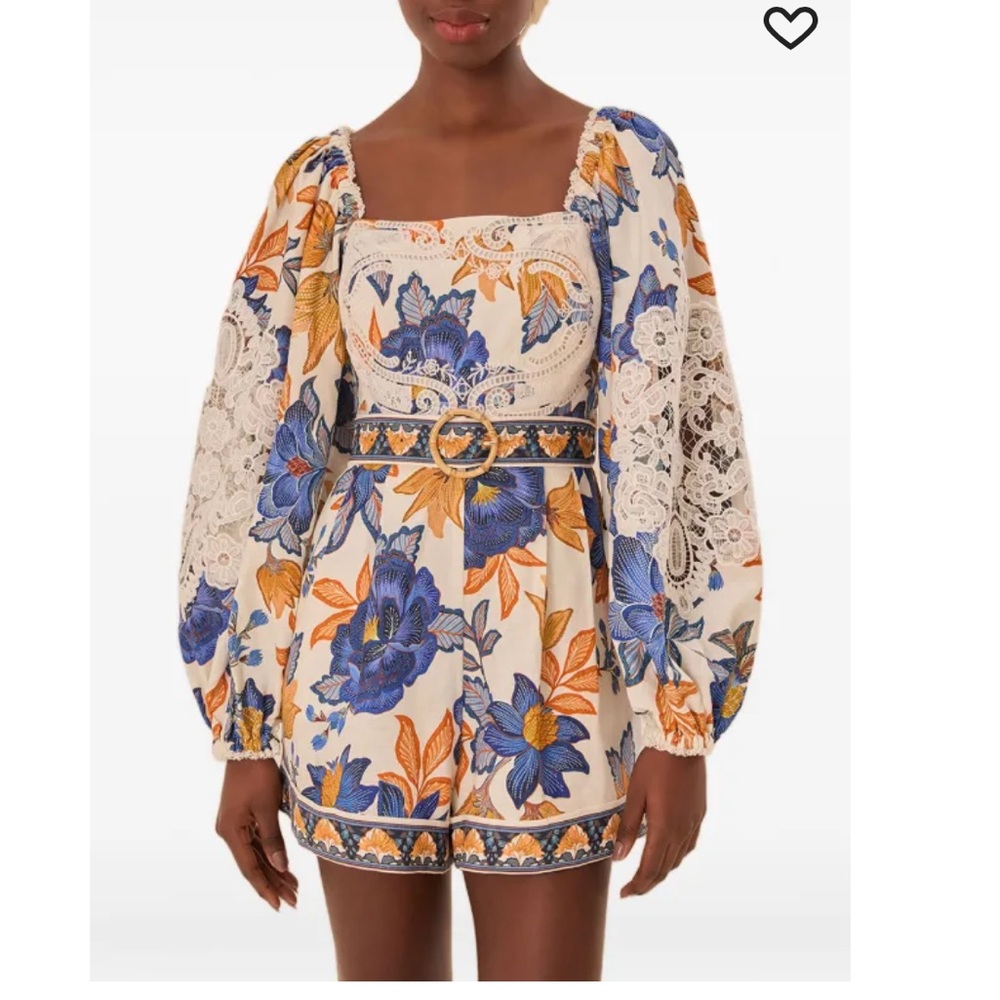 Farm Rio flowers lace jumpsuits summer flowers romper NWT - Picture 8 of 9